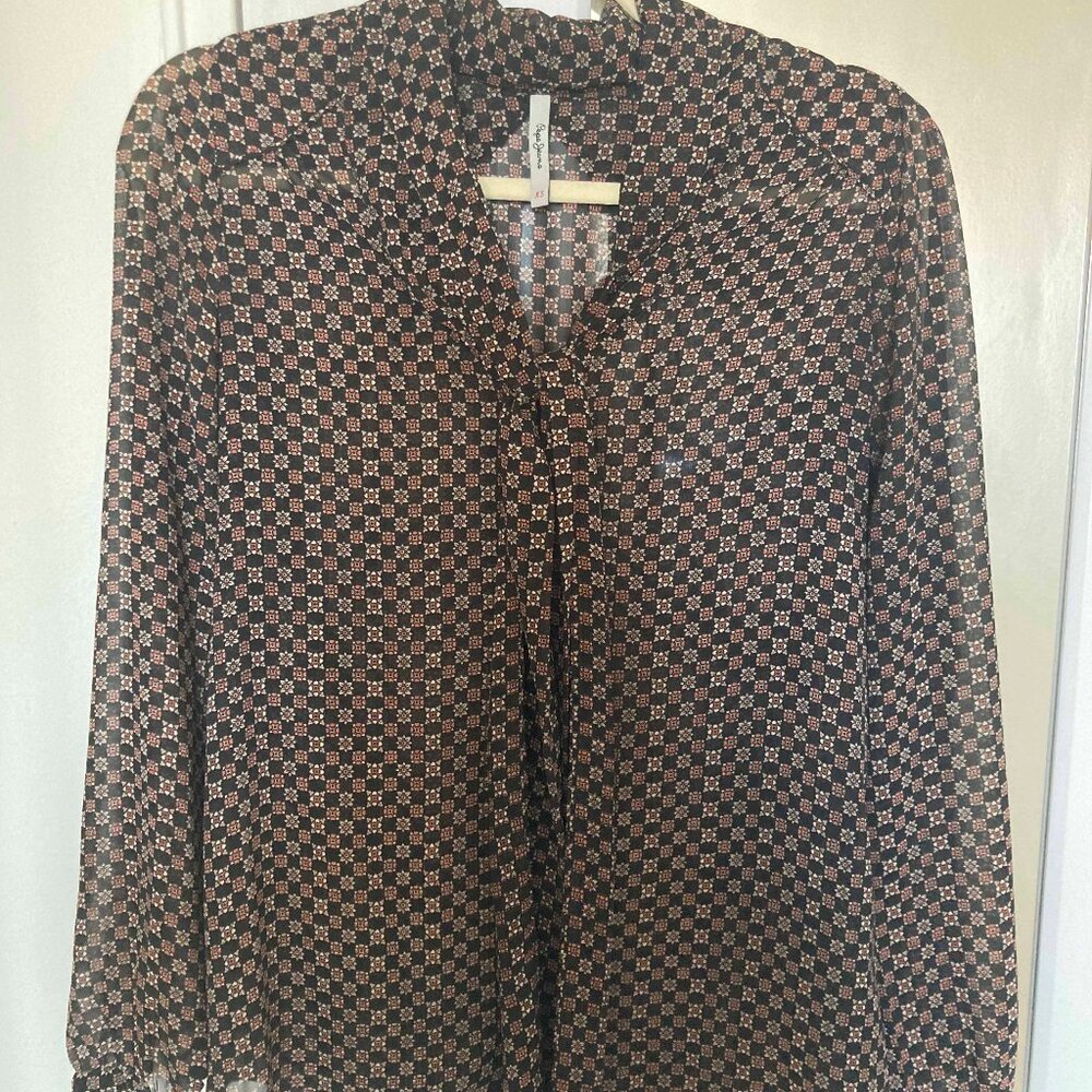 Pepe Jeans Paisley-esque Tie-Neck Blouse XS